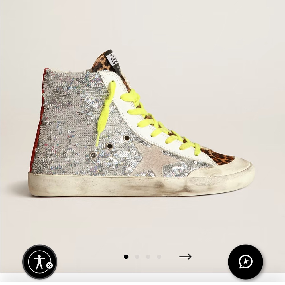 GOLDEN GOOSE FRANCY SNEAKERS WITH SILVER SEQUINS AND LEOPARD-PRINT PONY SKIN- 37
